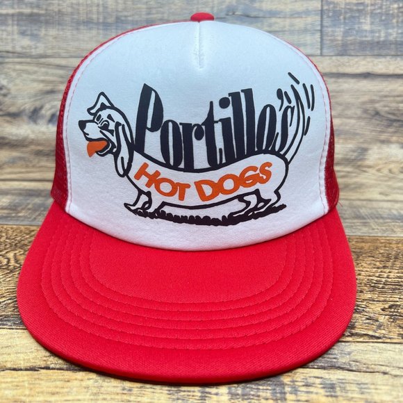 Portillo's Hot Dogs Mens Trucker Hat Red Snapback Chicago IL Mesh Ball Cap - Picture 1 of 7
